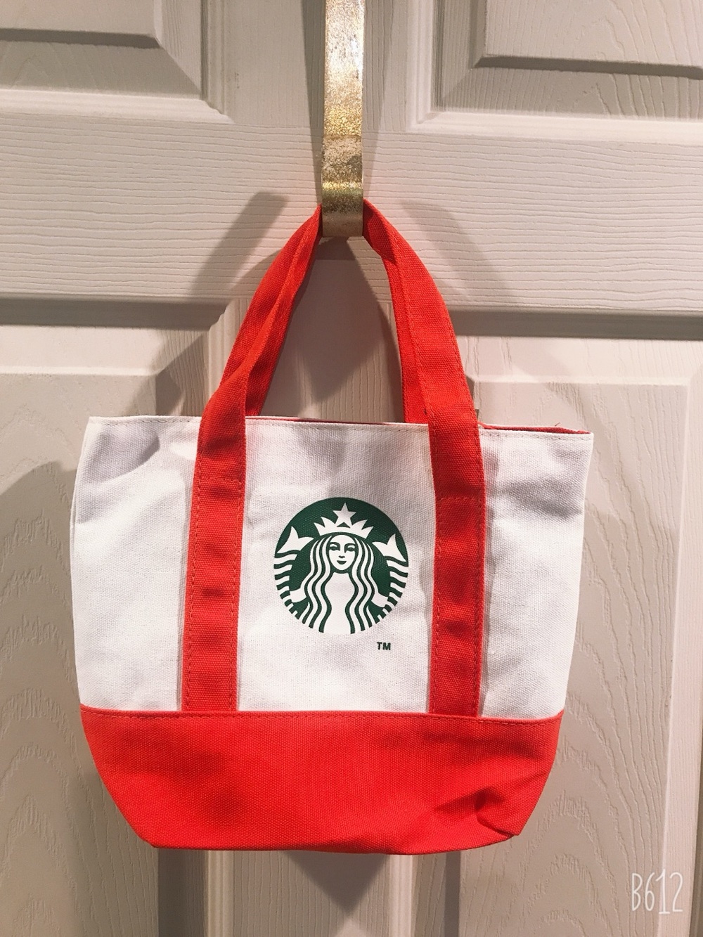 Starbucks White Tote with Red Handles & Base